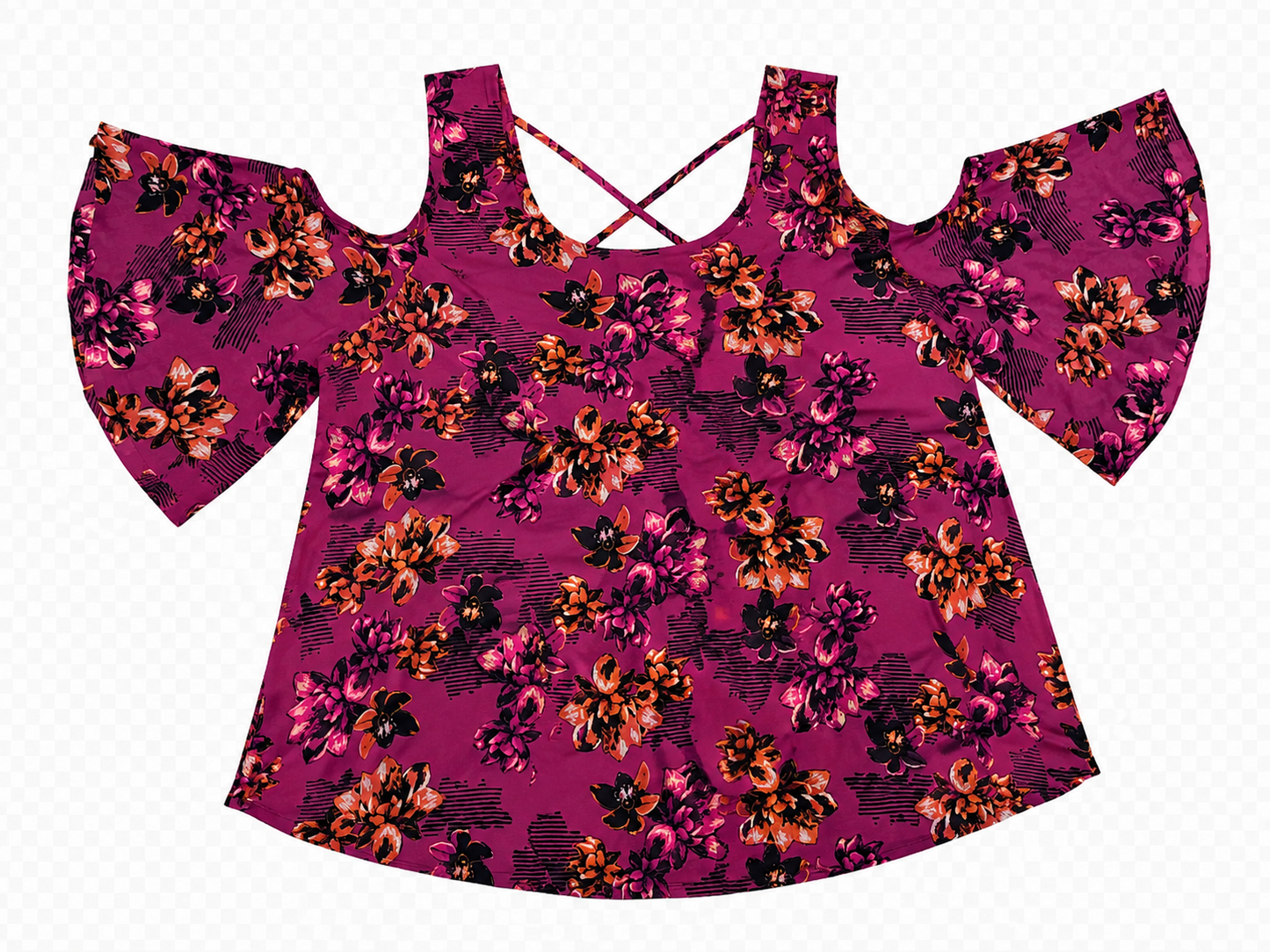 Blusa Floral con Hombros Descubiertos – Color Fucsia