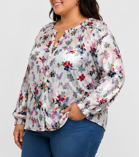Blusa Floral de Manga Larga para Mujer