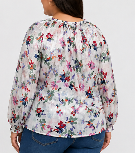 Blusa Floral de Manga Larga para Mujer