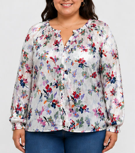Blusa Floral de Manga Larga para Mujer
