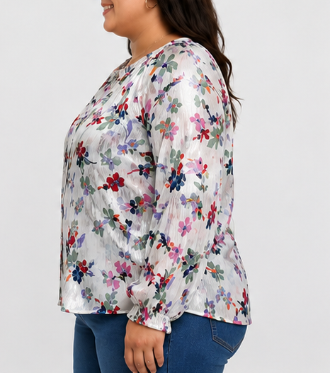 Blusa Floral de Manga Larga para Mujer