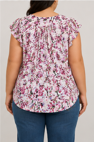 Blusa Floral con Olanes en las Mangas