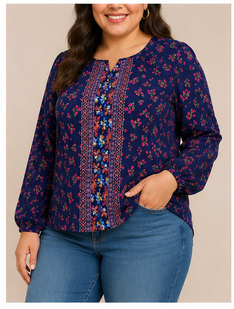 Blusa floral de manga larga con detalles bordados