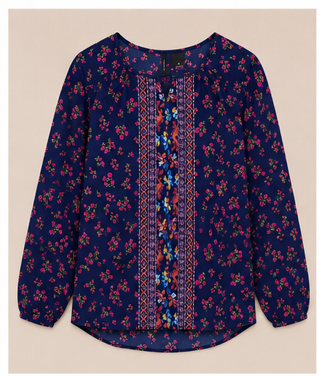 Blusa floral de manga larga con detalles bordados