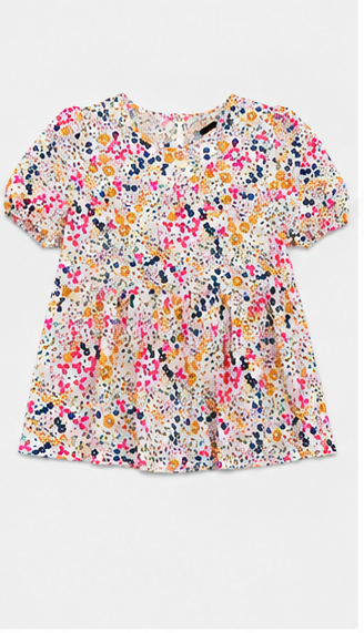 Blusa Floral de Manga Corta con Corte Peplum