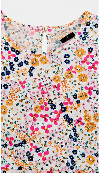 Blusa Floral de Manga Corta con Corte Peplum