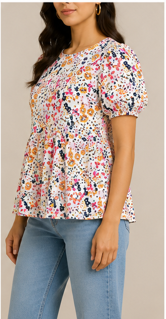 Blusa Floral de Manga Corta con Corte Peplum