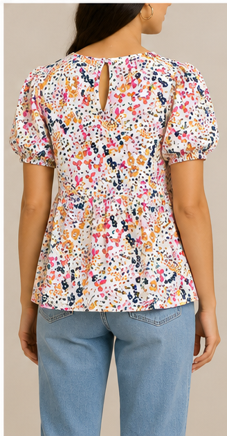 Blusa Floral de Manga Corta con Corte Peplum