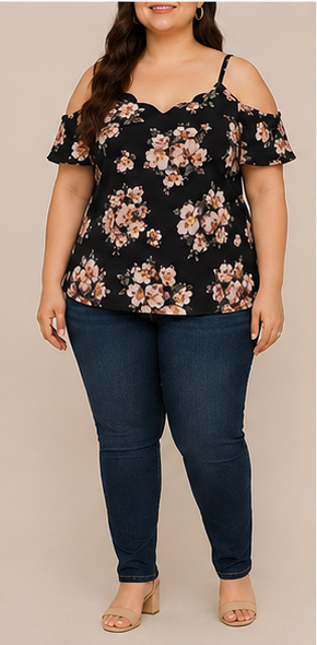 Blusa Floral de Hombros Descubiertos