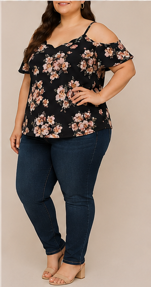 Blusa Floral de Hombros Descubiertos