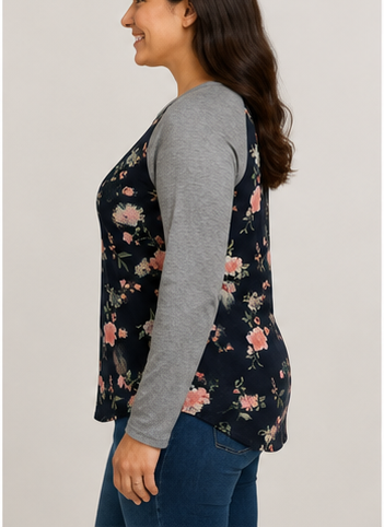 Blusa Floral con Mangas Raglán