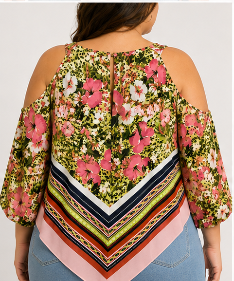 Blusa Floral con Hombros Descubiertos