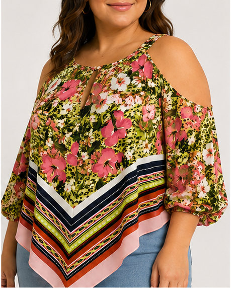 Blusa Floral con Hombros Descubiertos