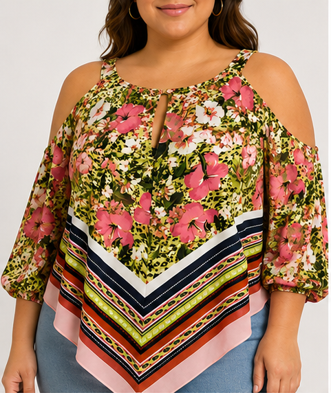 Blusa Floral con Hombros Descubiertos