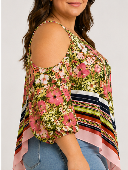 Blusa Floral con Hombros Descubiertos
