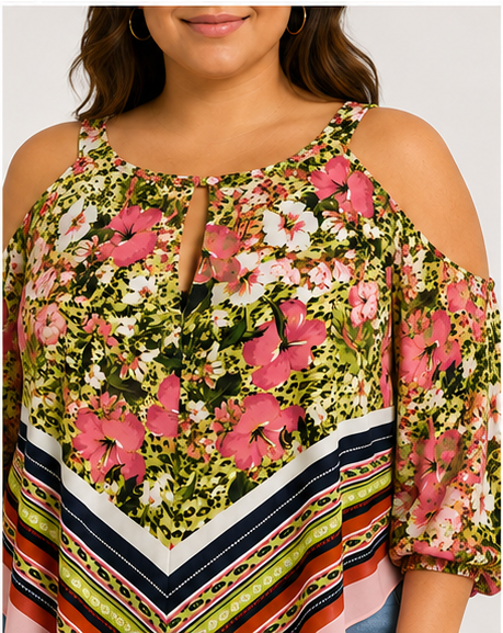 Blusa Floral con Hombros Descubiertos