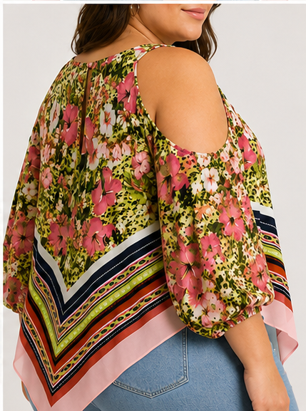 Blusa Floral con Hombros Descubiertos