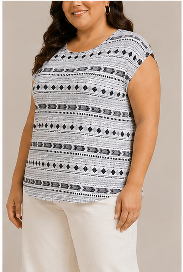 Blusa Blanca con Estampado Geométrico