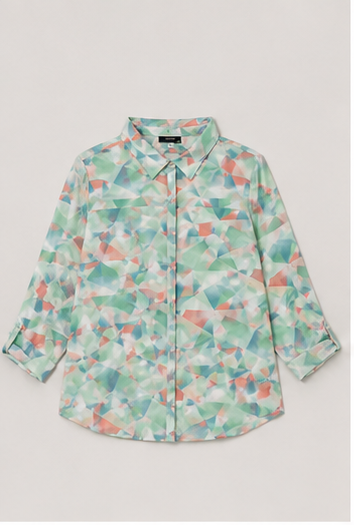 Blusa Camisera con Estampado Abstracto en Tonos Pastel