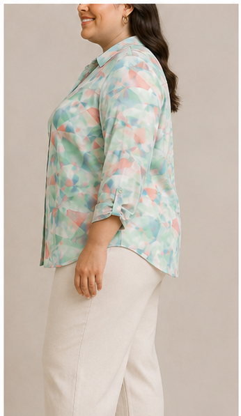 Blusa Camisera con Estampado Abstracto en Tonos Pastel