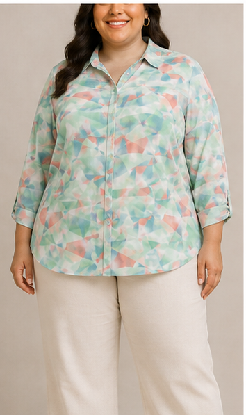 Blusa Camisera con Estampado Abstracto en Tonos Pastel