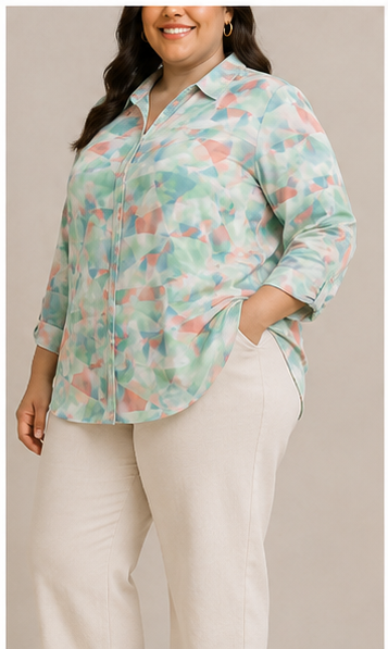 Blusa Camisera con Estampado Abstracto en Tonos Pastel