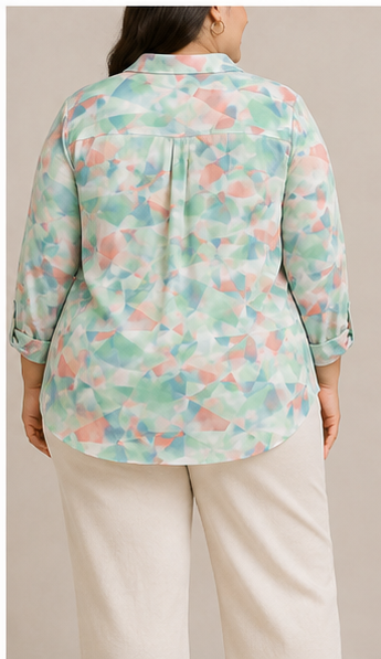 Blusa Camisera con Estampado Abstracto en Tonos Pastel