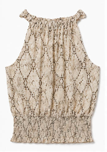Blusa Halter Beige con Estampado Animal