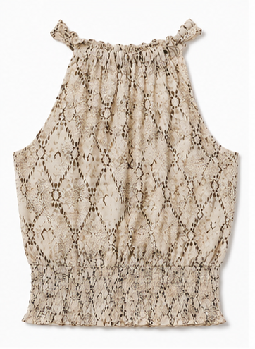 Blusa Halter Beige con Estampado Animal