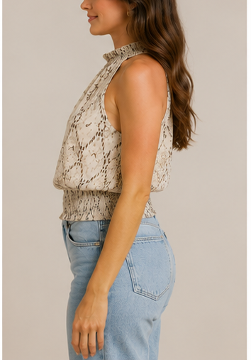 Blusa Halter Beige con Estampado Animal
