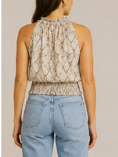 Blusa Halter Beige con Estampado Animal