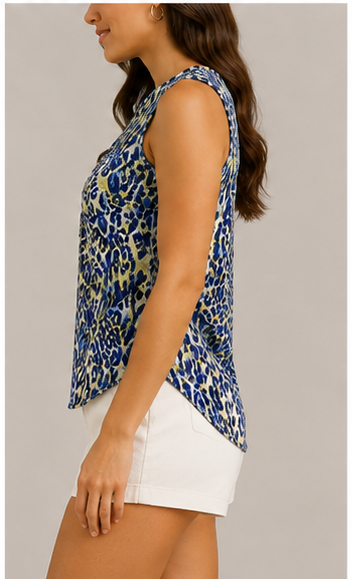Blusa Sin Mangas Animal Print con Escote Redondo