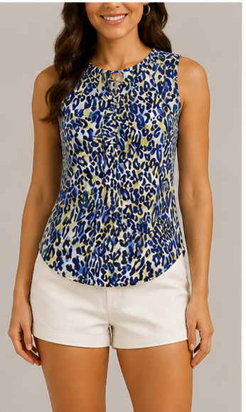 Blusa Sin Mangas Animal Print con Escote Redondo