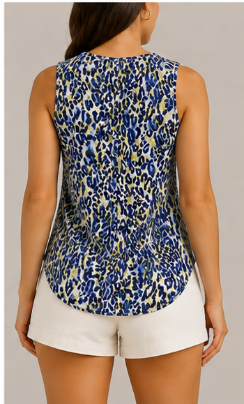 Blusa Sin Mangas Animal Print con Escote Redondo