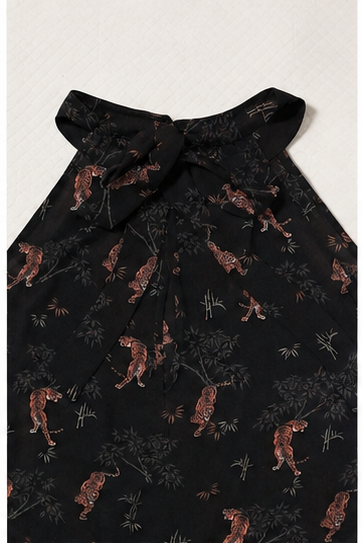 Blusa Halter Estampada con Lazo al Cuello