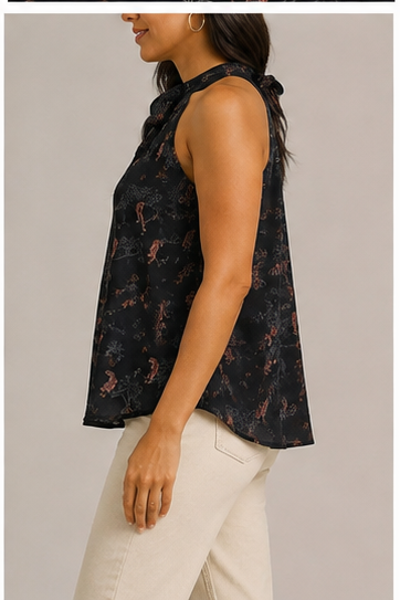 Blusa Halter Estampada con Lazo al Cuello