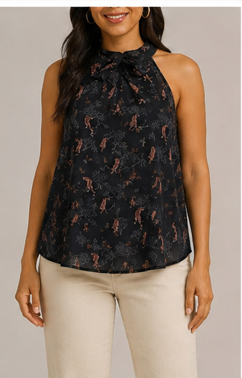 Blusa Halter Estampada con Lazo al Cuello