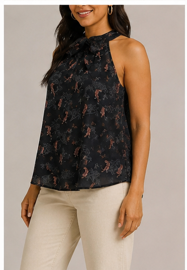 Blusa Halter Estampada con Lazo al Cuello