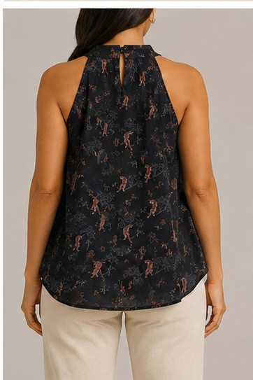 Blusa Halter Estampada con Lazo al Cuello