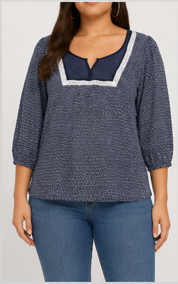 Blusa Estampada con Detalle de Encaje