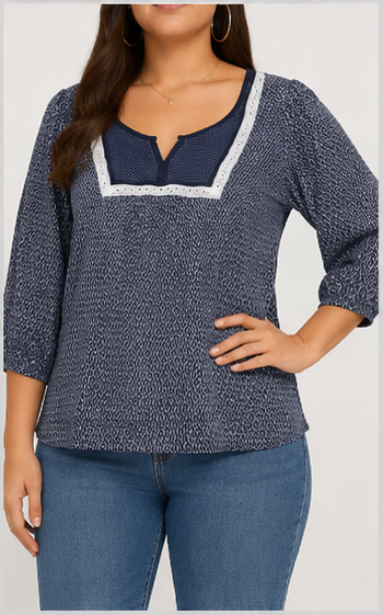 Blusa Estampada con Detalle de Encaje