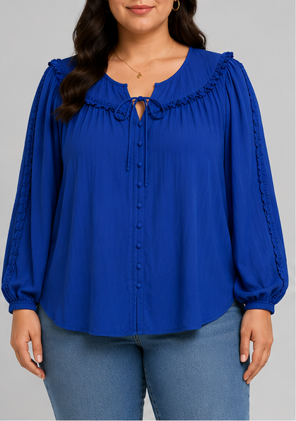 Blusa de Manga Larga con Volantes – Azul Rey