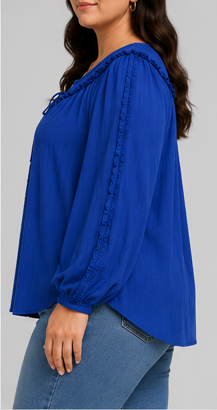 Blusa de Manga Larga con Volantes – Azul Rey