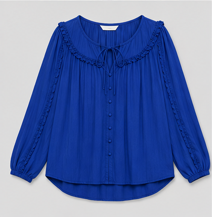 Blusa de Manga Larga con Volantes – Azul Rey