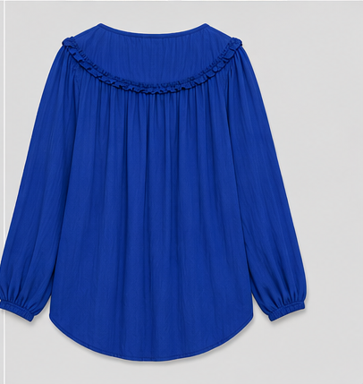 Blusa de Manga Larga con Volantes – Azul Rey