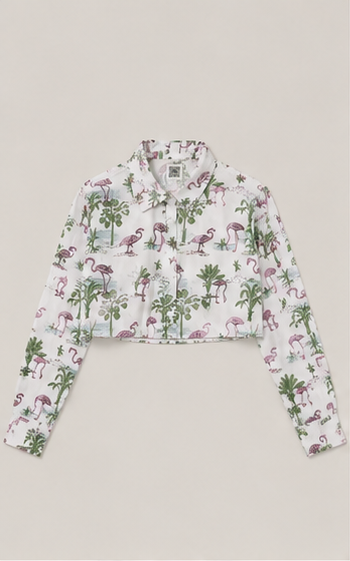 Blusa crop estampada de manga larga
