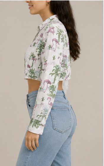 Blusa crop estampada de manga larga