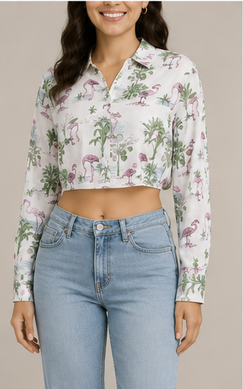 Blusa crop estampada de manga larga
