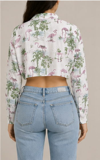 Blusa crop estampada de manga larga