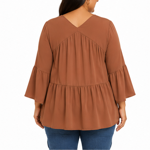 Blusa de corte amplio con escote en V y mangas acampanadas